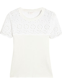 See by Chloe See By Chlo Broderie Anglaise Paneled Cotton Jersey T Shirt White