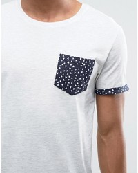 Esprit Slim Fit T Shirt With Ditsy Pocket And Roll Sleeve Detail