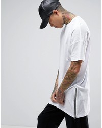 Asos Super Longline T Shirt With Extreme Long Side Zips In Textured Mesh Fabric