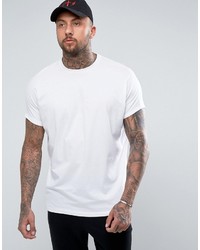 Asos Super Oversized Longline T Shirt With Roll Sleeve In White