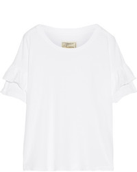 Current/Elliott The Ruffle Roadie Distressed Cotton Jersey T Shirt White