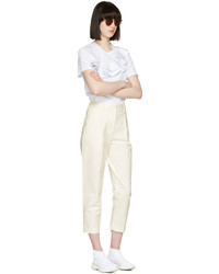 MSGM White Asymmetric Ruffle T Shirt