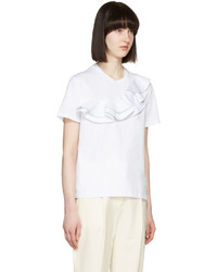 MSGM White Asymmetric Ruffle T Shirt