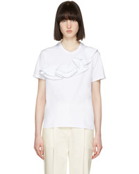 MSGM White Asymmetric Ruffle T Shirt