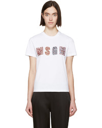 MSGM White Beaded Logo T Shirt