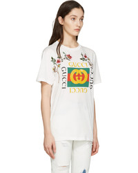 Gucci White Embroidered Logo T Shirt