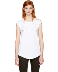 Balmain White Sleeveless Logo T Shirt