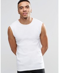 Asos Brand Rib Extreme Muscle Sleeveless T Shirt In White