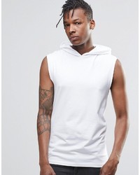 Asos Brand Muscle Sleeveless T Shirt With Hood In White