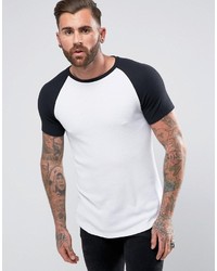 Asos Longline Muscle T Shirt In Heavy Waffle With Contrast Raglan Sleeves In White