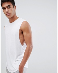 ASOS DESIGN Longline Sleeveless T Shirt With Raw Neck And Curved Hem In Linen Mix In White