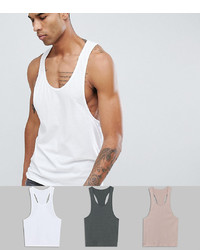 ASOS DESIGN Tall Vest With Extreme Racer Back 3 Pack Save