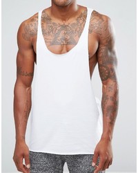 Asos Tank In Raw Edge Extreme Dropped Armhole And Racer Back In White