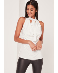 Missguided Tie Neck Cowl Tank Top White