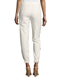 Halston Heritage Tapered Leg Double Face Pants White