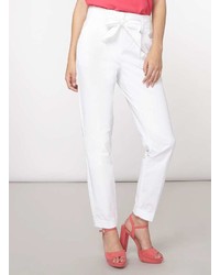 Tall White Cotton Tapered Leg Trousers