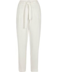 River Island White Tie Waist Tapered Pants