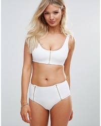 Wolfwhistle Wolf Whistle White Textured Gold Zip Bikini Top B F Cup