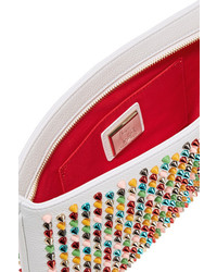 Christian Louboutin Loubiposh Spiked Textured Leather Clutch White