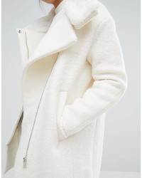 Pull&Bear Faux Fur Lined Zip Front Coat
