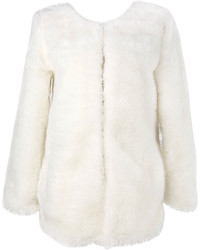 Choies Longline Faux Fur Coat In White