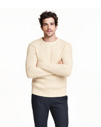 H&M Textured Knit Cotton Sweater Gray