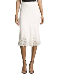 Rebecca Taylor Textured Midi Skirt With Lace Hem White