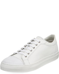 White Textured Leather Sneakers