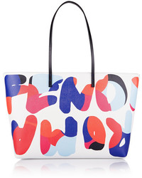 Fendi Roll Printed Textured Leather Tote White
