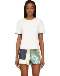 Band Of Outsiders Ivory Kangaroo Leather Contrast Trimmed T Shirt