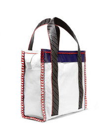 Balenciaga Scaffold Whipstitched Paneled Textured Leather Tote White