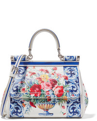 Dolce & Gabbana Sicily Small Printed Textured Leather Tote White