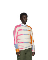 The Elder Statesman Off White And Pink Cashmere Ladder Dye Sweater