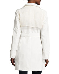 T Tahari Belted Lace Back Trenchcoat Spring White