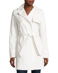 T Tahari Belted Lace Back Trenchcoat Spring White