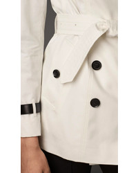 Burberry Short Leather Detail Gabardine Trench Coat