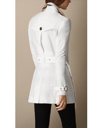 Burberry Short Leather Trim Faille Trench Coat