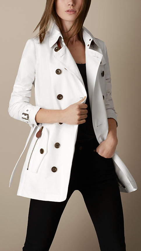 Indrømme Forekomme Ja Burberry Short Leather Trim Faille Trench Coat, $850 | Burberry | Lookastic