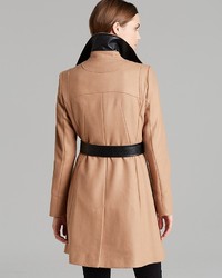 DKNY Coat Double Breasted Trench With Pleather
