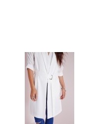 Missguided Draped Longline Belted Trench Coat White