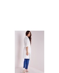 Missguided Draped Longline Belted Trench Coat White