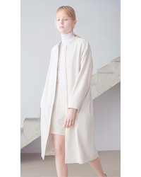 Thisisnon Raw Silk White Trench Coat