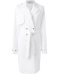 Women's White Trenchcoat, White Dress Shirt, Beige Dress Pants