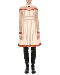 Valentino Crepe Couture Beaded Tulle Dress Ivory