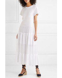 REDVALENTINO Paneled Cotton Jersey And Point Desprit Tulle Midi Dress