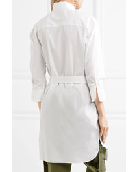 Burberry Belted Pintucked Cotton Poplin Tunic White