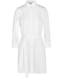 Burberry Belted Pintucked Cotton Poplin Tunic White