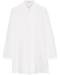 Burberry Brit Pleated Cotton And Silk Blend Tunic Off White