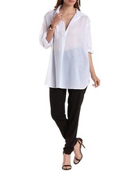 Charlotte Russe En Crme Sheer Cotton Collared Tunic Top