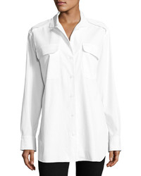 Rag & Bone Jean Mason Button Front Poplin Shirt Tunic White